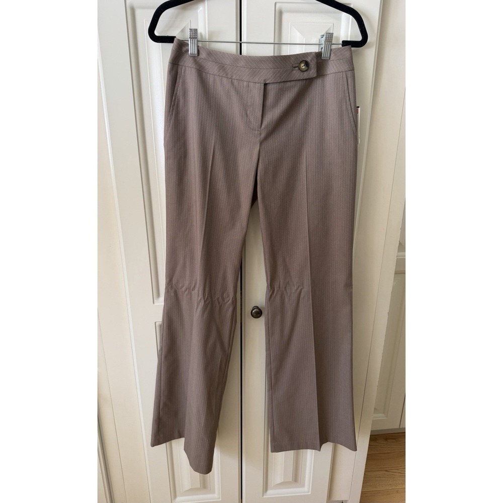 I.N. San Francisco Pinstripe Dress Pants Taupe Brown Straight Leg Workwear 7 New